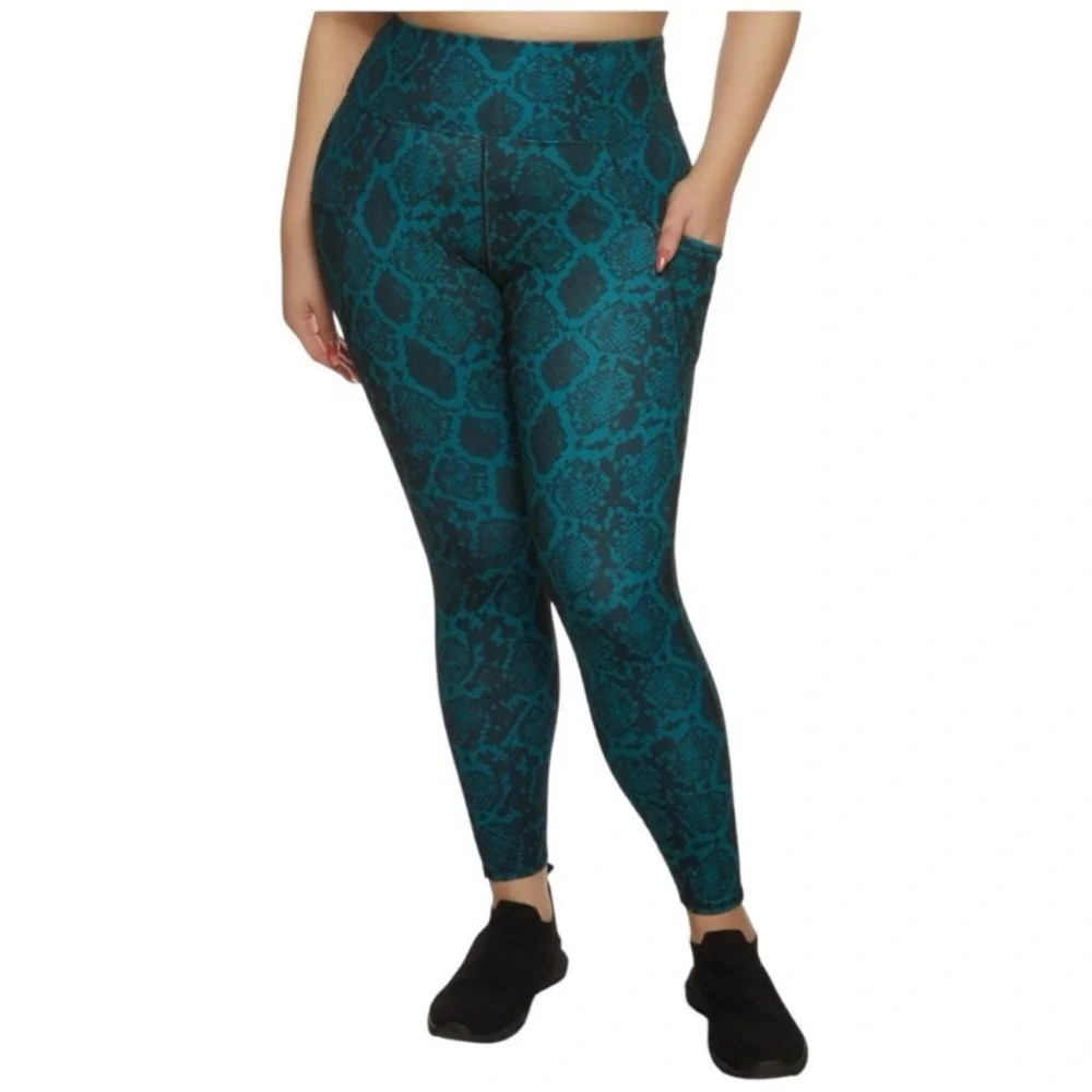 New! Tahari Sport Side Cell Pocket Snakeskin Print Leggings Sz Large